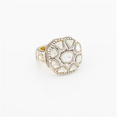 Lot 255 - Silver, Gold and Foil-Backed Diamond Ring