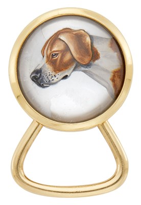 Lot 105 - Gold and Reverse Crystal Intaglio Dog Key Fob