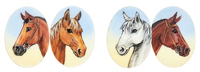 Lot 106 - Pair of Gold and Enamel Horse Cufflinks