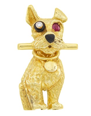 Lot 103 - Gold, Diamond and Ruby Dog Clip-Brooch, Cartier, Paris