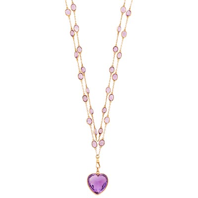 Lot 88 - Long Gold and Amethyst Chain Pendant-Necklace