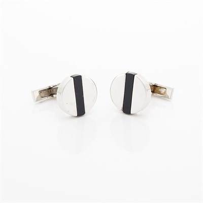 Lot 1279 - Pair of Silver and Black Onyx Cufflinks, Cartier