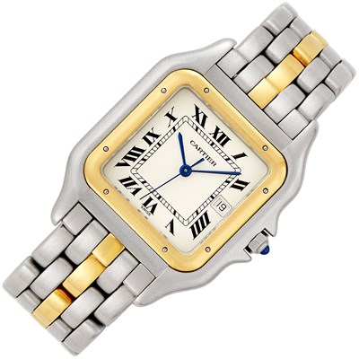 Lot 476 - Gentleman's Stainless Steel and Gold 'Panthère' Wristwatch, Cartier