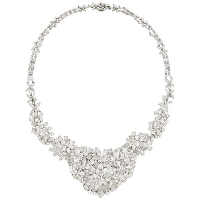 Lot 822 - Platinum and Diamond Cluster Necklace