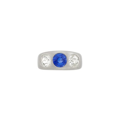 Lot 147 - Platinum, Synthetic Sapphire and Diamond Gypsy Ring