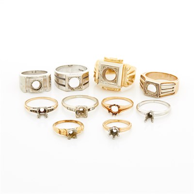 Lot 1776 - Group of Ten Gold and White Gold Ring Mountings