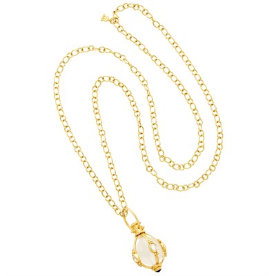 Lot 368 - Long Gold Rock Crystal, Moonstone and Tanzanite 'Amulet' Pendant Chain Necklace, Temple St. Clair