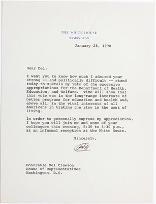 Lot 35 - NIXON, RICHARD Typed letter initialed as...