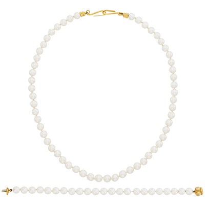 Lot 449 - Cultured Pearl and Gold Necklace and Bracelet, Linda Lee Johnson