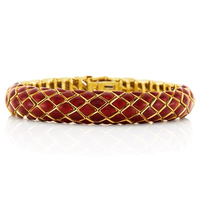 Lot 672 - Gold and Red Enamel Bracelet, David Webb