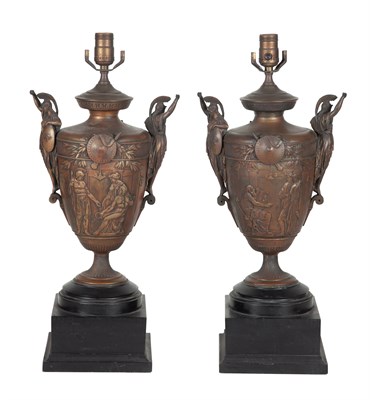 Lot 315 - Pair of Neoclassical Style Patinated Metal Urn-...