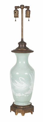 Lot 330 - Pâte-sur-Pâte Style Gilt-Metal-Mounted Celadon...