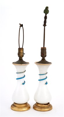 Lot 370 - Pair of French Gilt Decorated White Opaline...