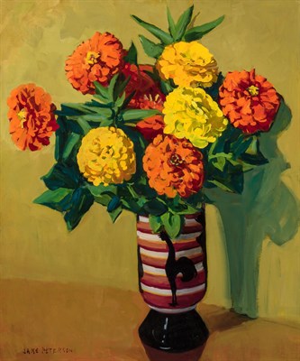 Lot 47 - Jane Peterson American, 1876-1965 Zinnias in a...