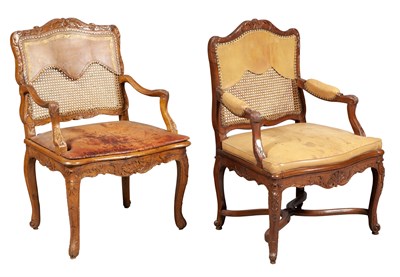 Lot 1167 - Two Régence Beechwood and Caned Fauteuils à la...