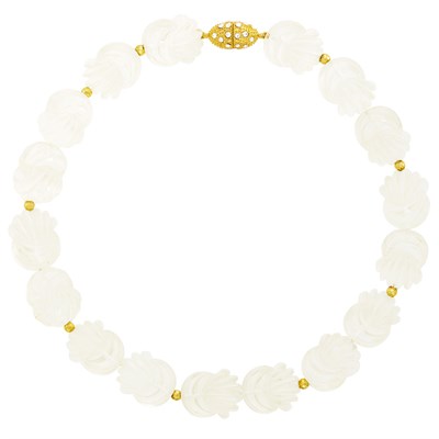 Lot 55 - Carved Rock Crystal and Gilt-Hematite Bead Necklace with Gilt-Metal and Simulated Diamond Magnetic Clasp