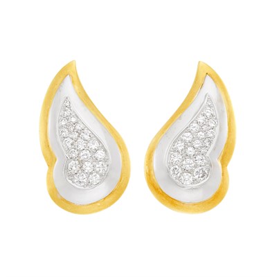 Lot 44 - Pair of Two-Color Gold and Diamond Earclips