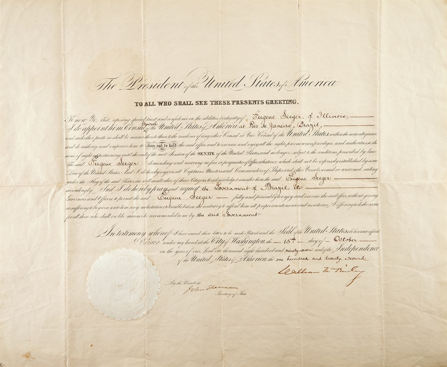 Lot 37 - [PRESIDENTS] Five appointments signed....