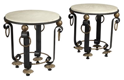 Lot 221 - Pair of Parcel Gilt Iron and Travertine Side...