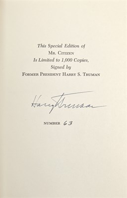 Lot 41 - TRUMAN, HARRY S. Mr. Citizen. New York: Random...