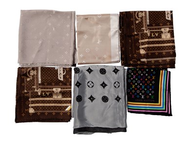Lot 631 - Six Silk and Chiffon Louis Vuitton Scarves