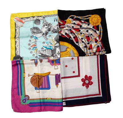 Lot 625 - Four Silk Celine, Van Cleef & Arpels and Gianfranco Ferre Scarves