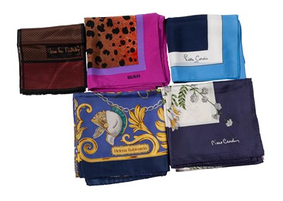Lot 628 - Five Silk Helana Rubinstein, Diane Von Furstenburg, Bill Blass and Pierre Cardin Scarves
