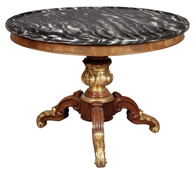 Lot 214 - Restauration Style Marble Top Parcel Gilt Mahogany Center Table