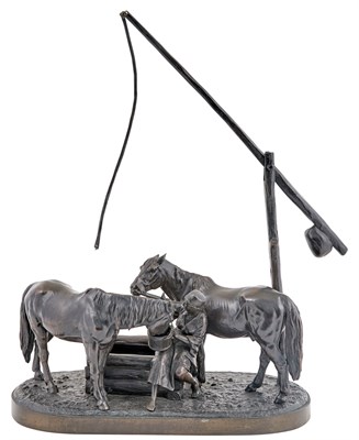 Lot 65 - Russian Bronze Group of a Girl Watering Horses...