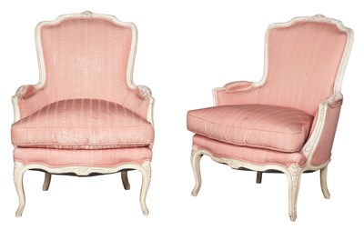 Lot 86 - Pair of Louis XV Style Painted Bergères Height...