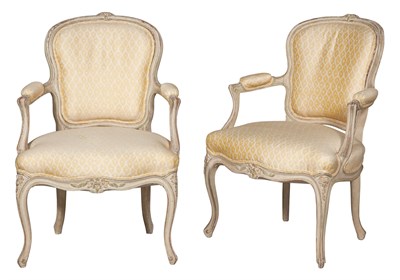 Lot 76 - Pair of Louis XV Style Painted Fauteuils by...