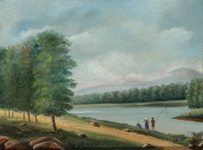 Lot 32 - French School 19th Century View of a Lake with...