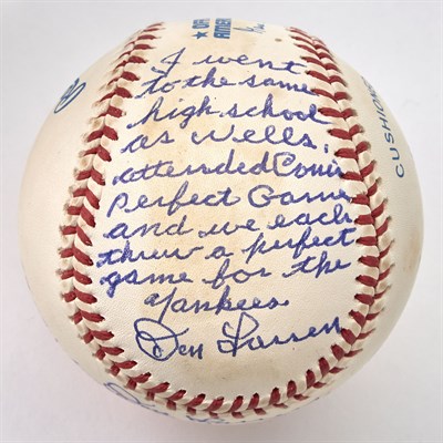 Lot 12 - [BASEBALL-YANKEES] Baseball signed by Don...