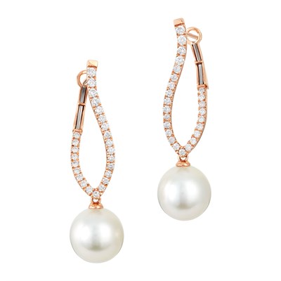 Lot 61 - Pair of Rose Gold, Diamond and South Sea Cultured Pearl Pendant-Earrings