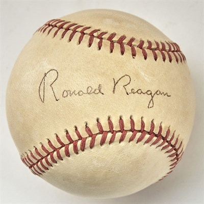 Lot 5 - [BASEBALL] REAGAN, RONALD. Signed baseball....