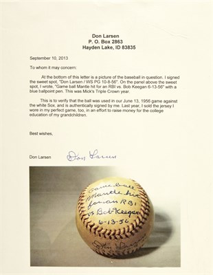 Lot 11 - [BASEBALL] Game-used ball hit for an RBI by...