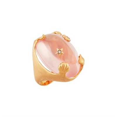 Lot 12 - Rose Gold, Rose Quartz and Diamond Ocean Motif Ring