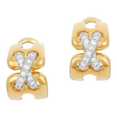 Lot 4 - Pair of Gold, Platinum and Diamond Half-Hoop Earrings