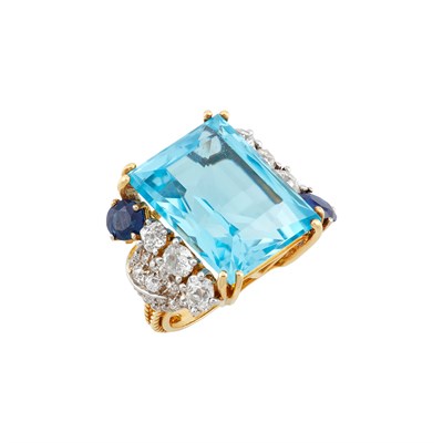 Lot 140 - Gold, Platinum, Blue Topaz, Diamond and Sapphire Ring
