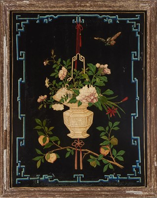 Lot 1132 - English Chinoiserie Painted Panel 19th Century...