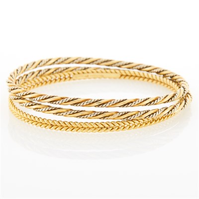 Lot 99 - Tiffany & Co. Gold Bangle Bracelet and Pair of Gold and Silver Bangle Bracelets