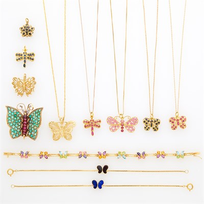 Lot 120 - Group of Gold and Gem-Set Butterfly Jewelry