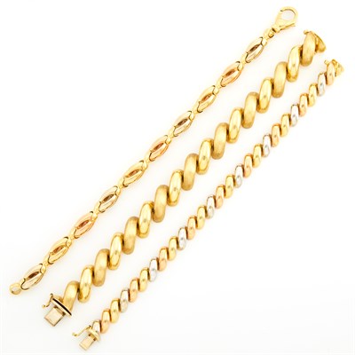 Lot 167 - Two Tricolor Gold Bracelets and Gold 'San Marco' Link Bracelet