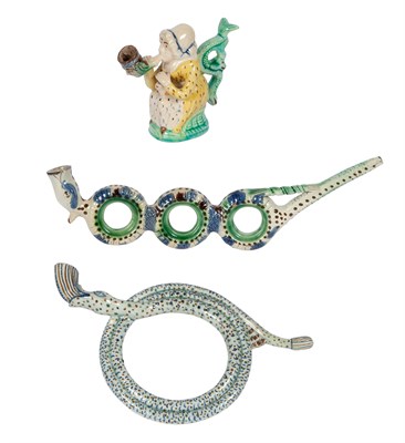 Lot 313 - Two Staffordshire Pearlware Novelty Pipes...