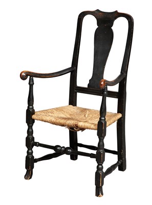 Lot 203 - Queen Anne Black Painted Armchair New England,...