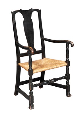 Lot 198 - Queen Anne Black Painted Armchair New England,...