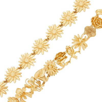 Lot 186 - Two Gold Flower Bracelets