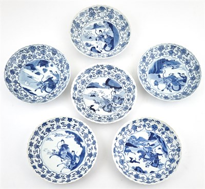 Lot 29 - Six Chinese Blue and White Porcelain 'Hunt'...