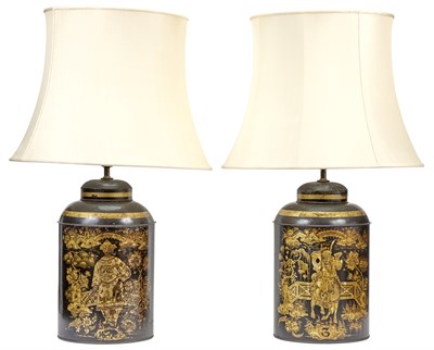 Lot 143 - Pair of Gilt and Chinoiserie Decorated Black...