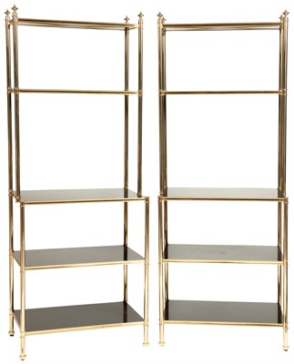 Lot 119 - Pair of Brass and Glass Étagères Height 6 feet...